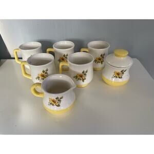 Vintage Yellow Floral Daisy Kitchen Coffee Set